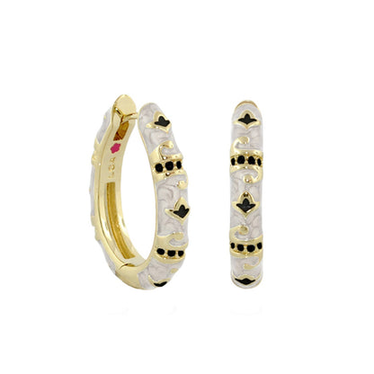 Stackable Fiesta Earrings Lozenge Pavé Hoop pair, goldtone marbled enamel by Lauren G Adams on Tampa Home & Garden Store