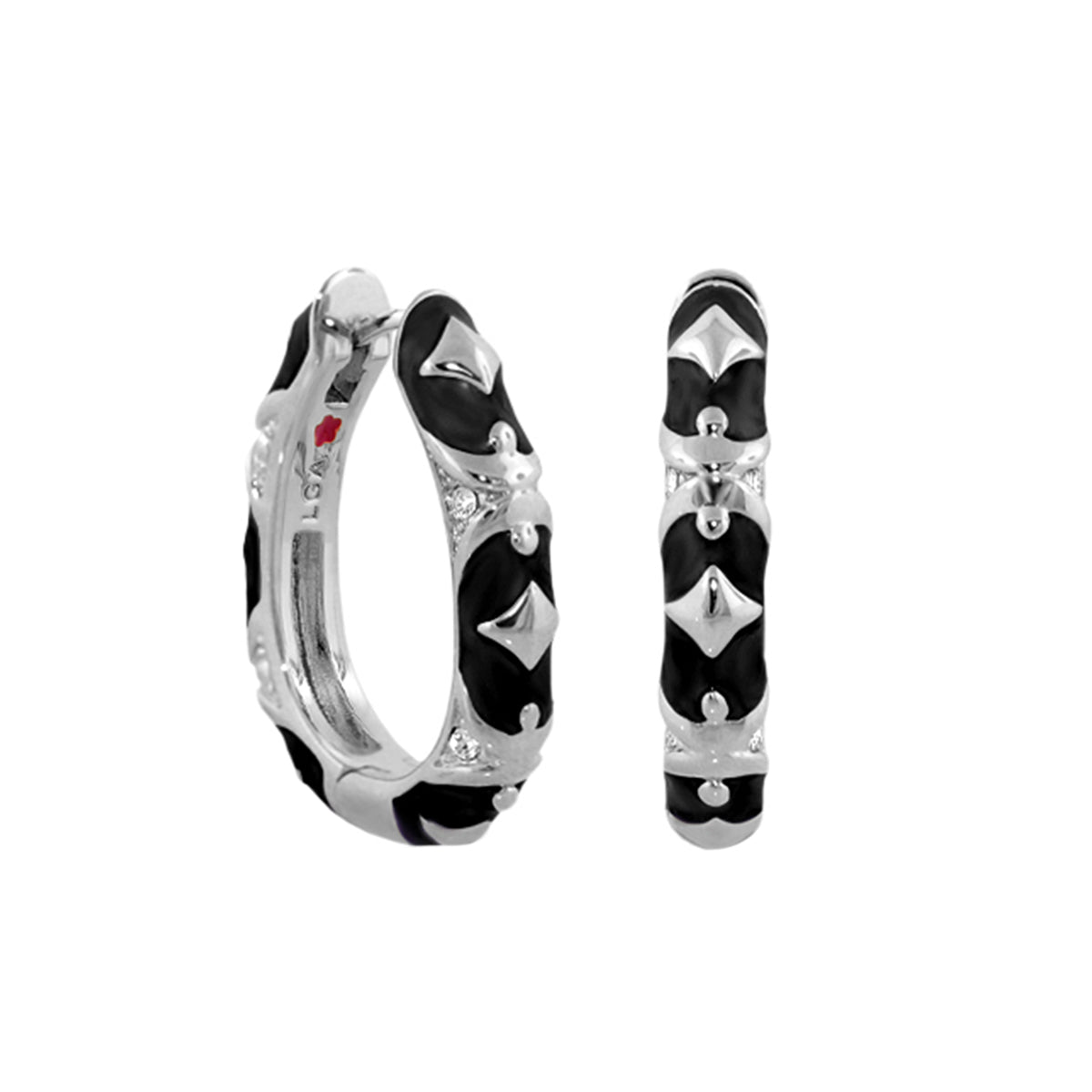 Stackable Fiesta Earrings Studded Hoop by Lauren G Adams, black enamel with pyramid studs on Tampa Home & Garden Store