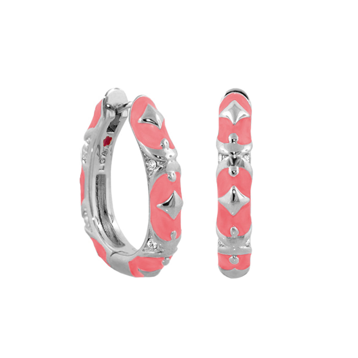 Stackable Fiesta Earrings pink enamel hoop with silver studs by Lauren G Adams on Tampa Home & Garden Store