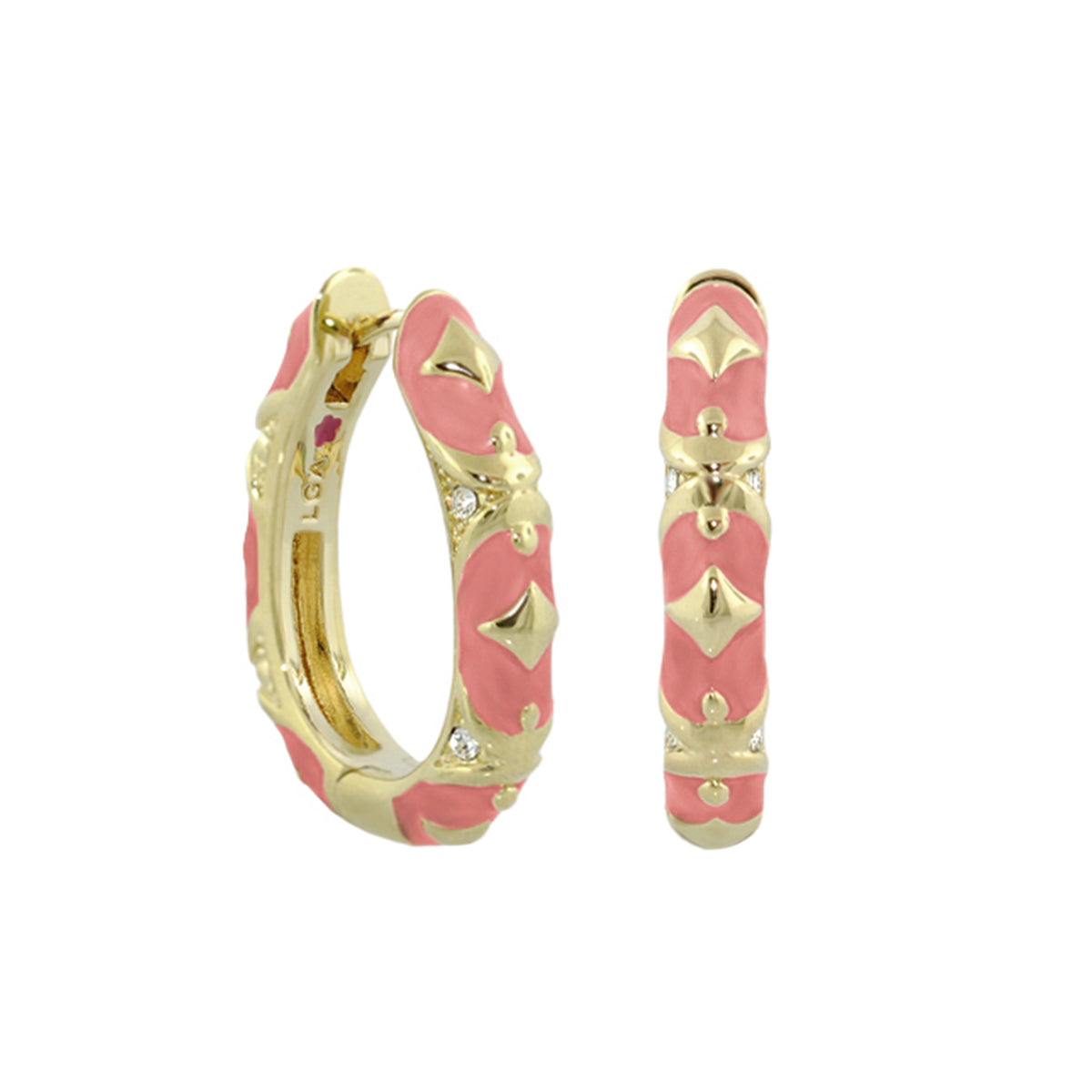 Stackable Fiesta Earrings — Studded Hoop, pink enamel, gold-tone, Lauren G Adams on Tampa Home & Garden Store