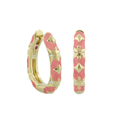 Stackable Fiesta Earrings — Studded Hoop, pink enamel, gold-tone, Lauren G Adams on Tampa Home & Garden Store