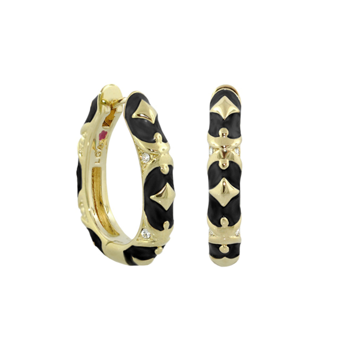 Stackable Fiesta Earrings Studded Hoop gold-tone with black enamel and pyramid studs on Tampa Home & Garden Store