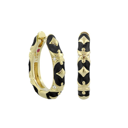Stackable Fiesta Earrings Studded Hoop gold-tone with black enamel and pyramid studs on Tampa Home & Garden Store