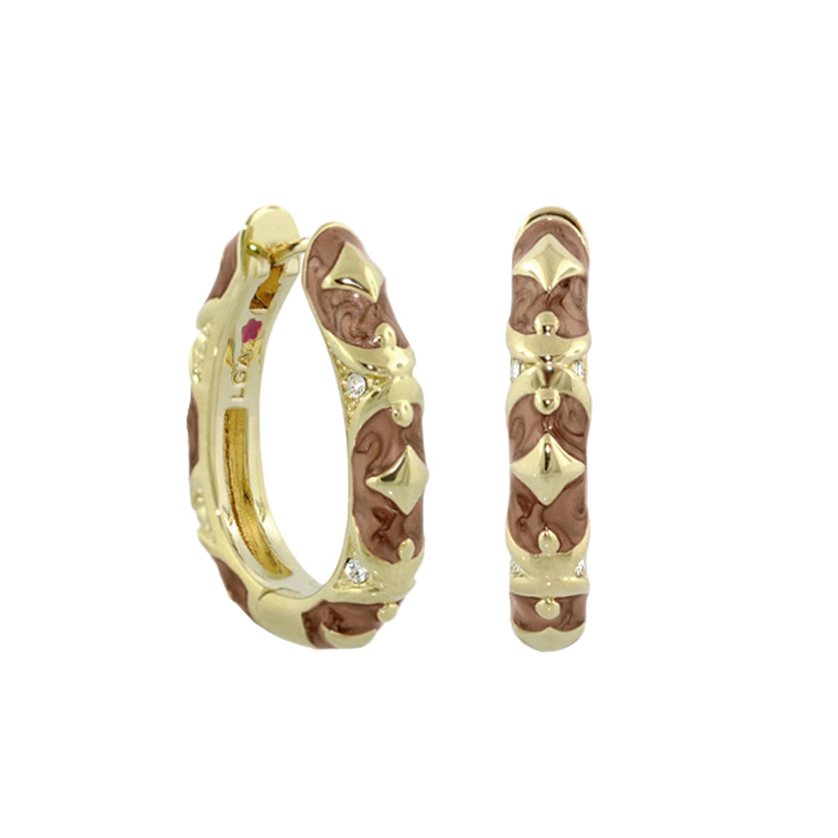 Stackable Fiesta Earrings Studded Hoop gold brown marbled stones pair Lauren G Adams on Tampa Home & Garden Store