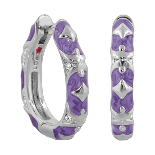 Stackable Fiesta Earrings Studded Hoop purple enamel silver-tone Lauren G Adams set of 2 on Tampa Home & Garden Store