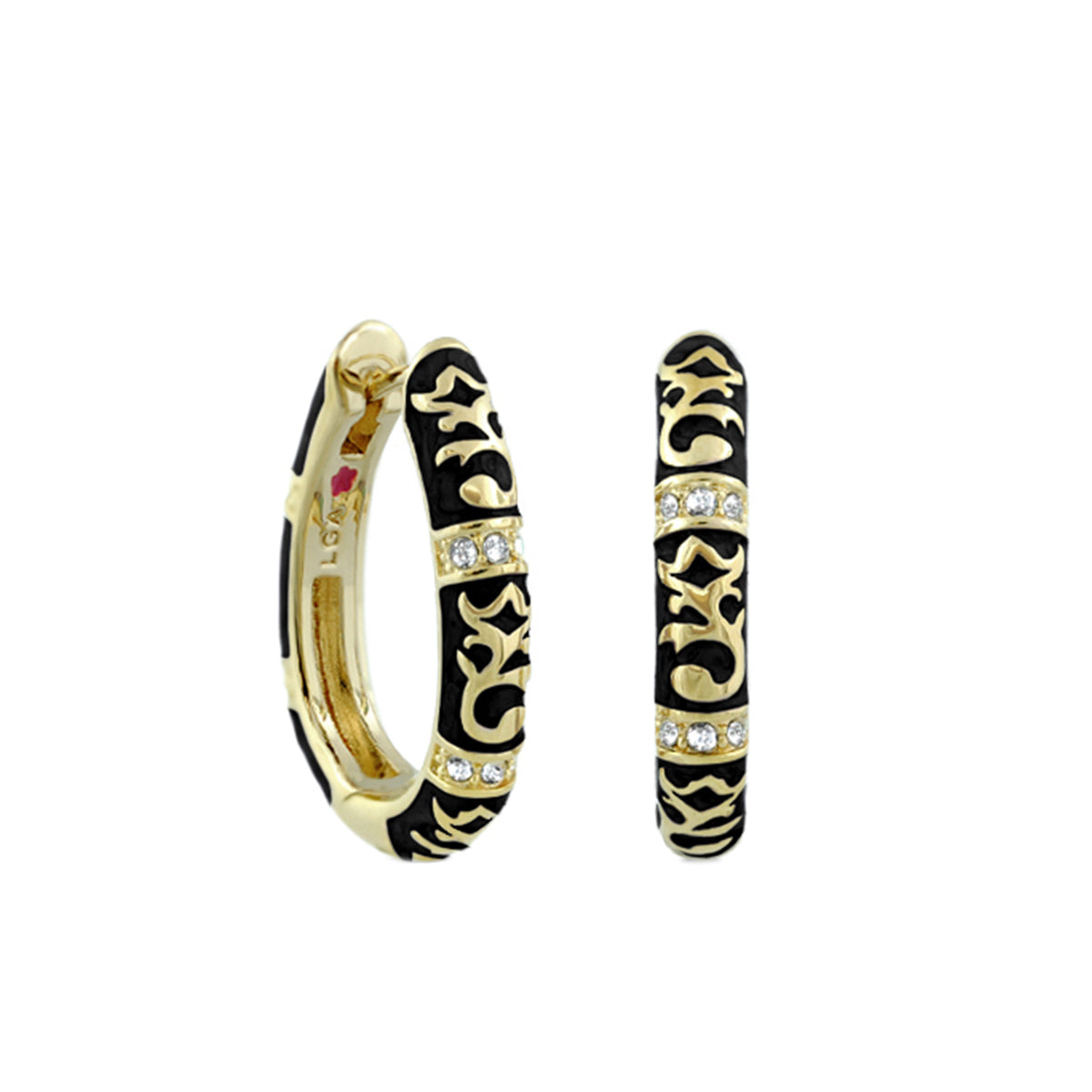 Stackable Fiesta Earrings — Scrollwork Pavé Hoop, gold black enamel, Lauren G Adams pair on Tampa Home & Garden Store