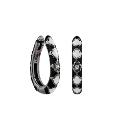 Stackable Fiesta Earrings Quatrefoil Crystal Hoop pair black enamel silver petals Lauren G Adams on Tampa Home & Garden Store