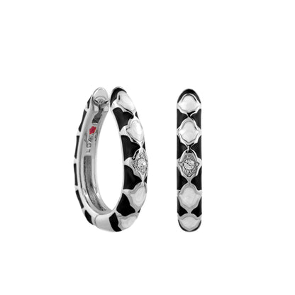 Stackable Fiesta Earrings - Quatrefoil Hoop, Lauren G Adams, silver hoops with black enamel on Tampa Home & Garden Store