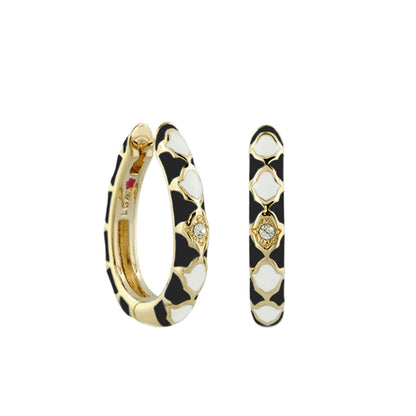 Stackable Fiesta Earrings Quatrefoil Crystal Hoop pair in black enamel with gold trim Lauren G Adams on Tampa Home & Garden Store
