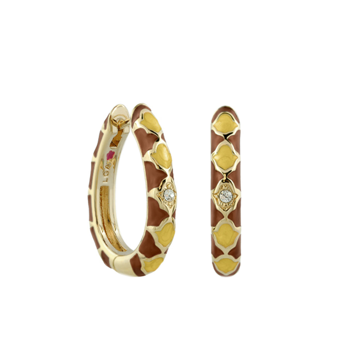 Stackable Fiesta Earrings Quatrefoil Crystal Hoop by Lauren G Adams, gold brown enamel pair on Tampa Home & Garden Store