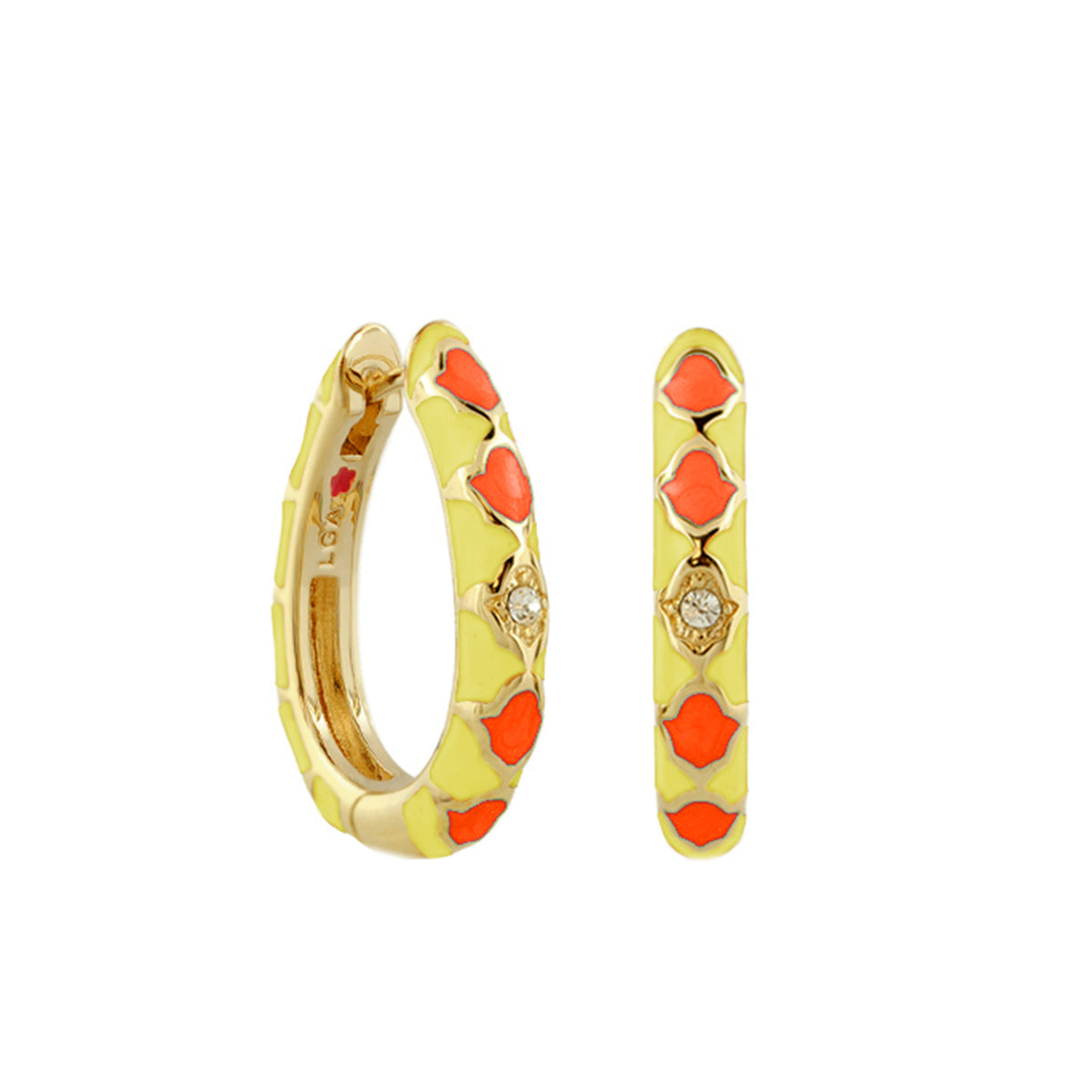 Stackable Fiesta Earrings - Quatrefoil Hoop, orange enamel accents, Lauren G Adams pair on Tampa Home & Garden Store