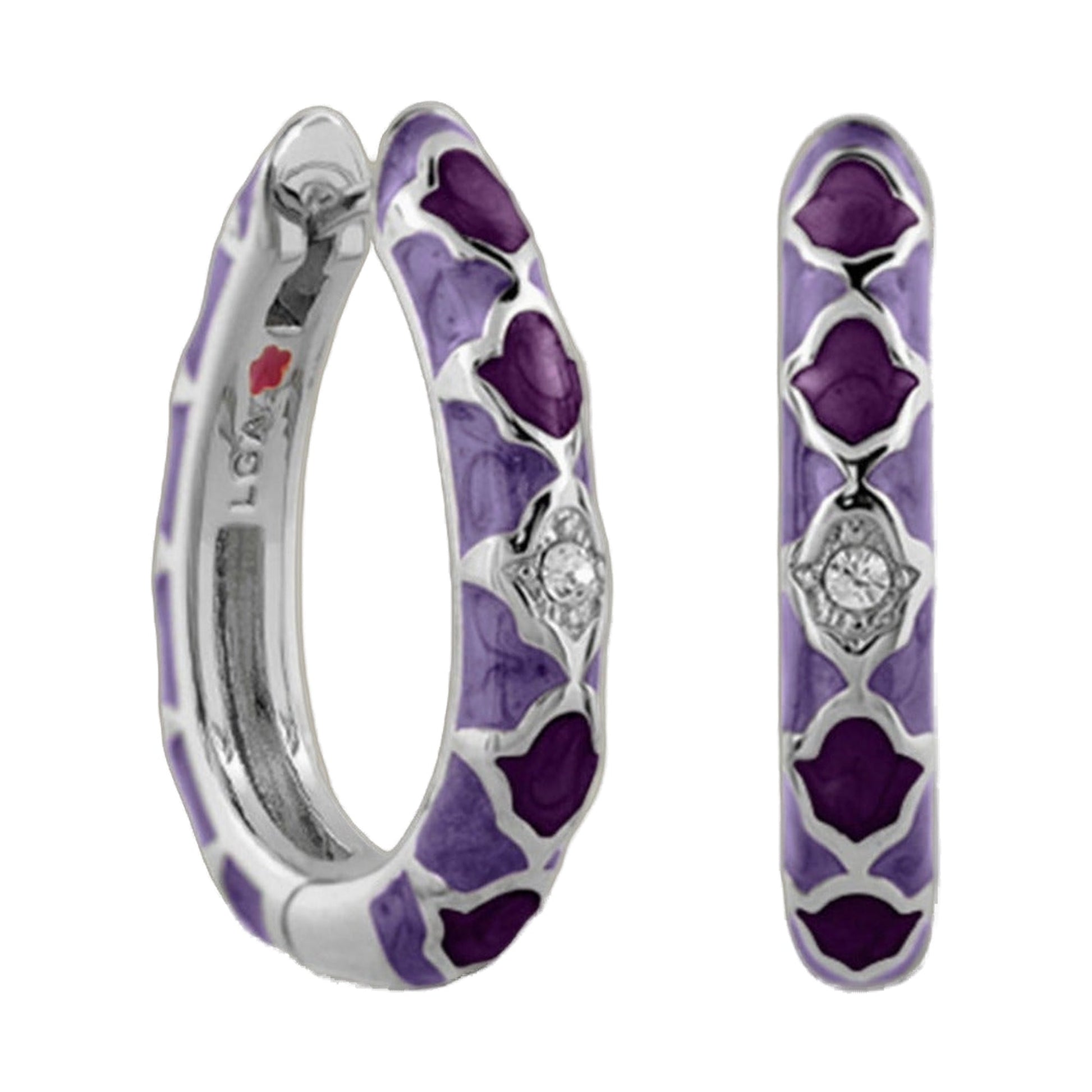 Stackable Fiesta Earrings Quatrefoil Crystal Hoop Lauren G Adams purple enamel silver on Tampa Home & Garden Store