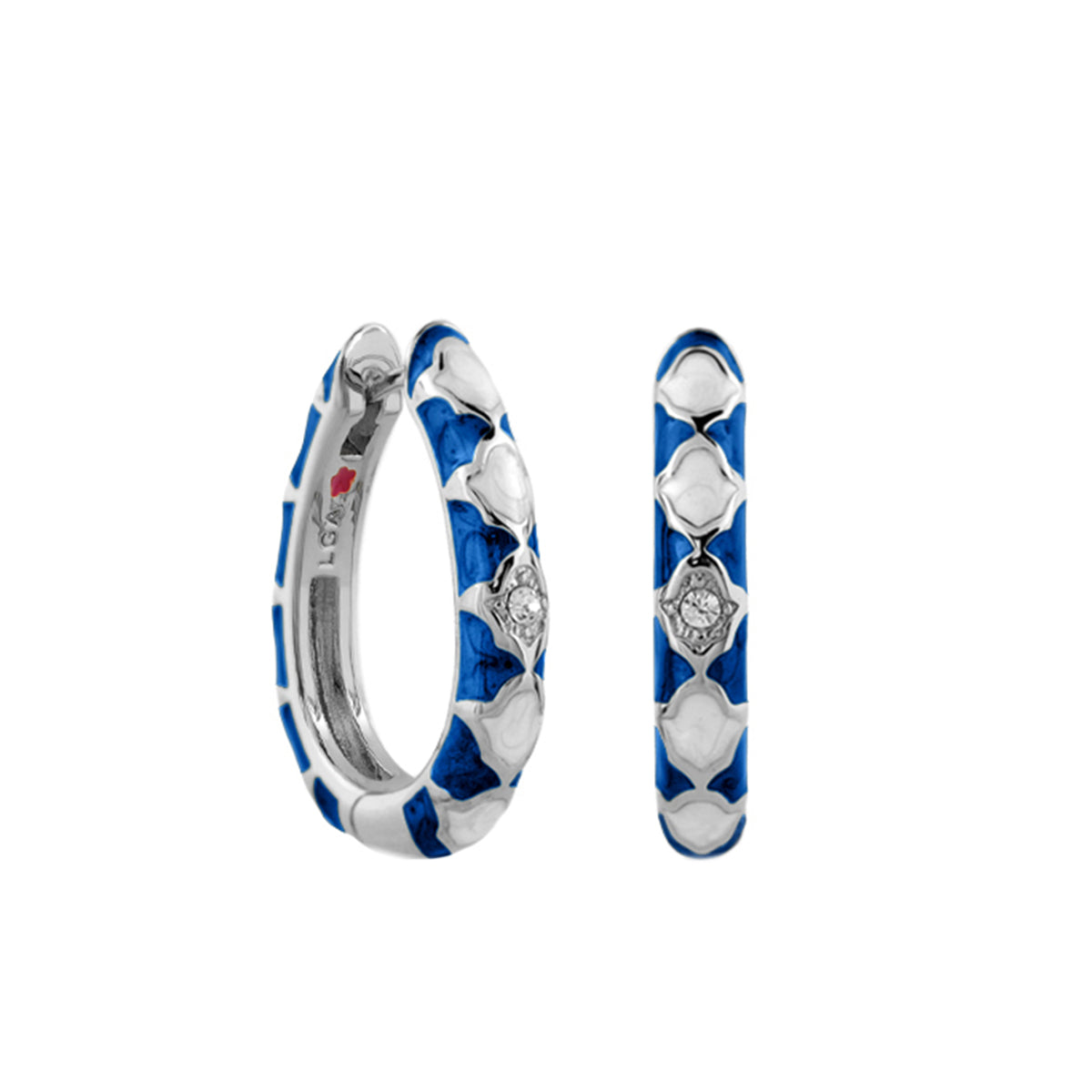 Stackable Fiesta Earrings - Quatrefoil Crystal Hoop pair in blue enamel metal by Lauren G Adams on Tampa Home & Garden Store