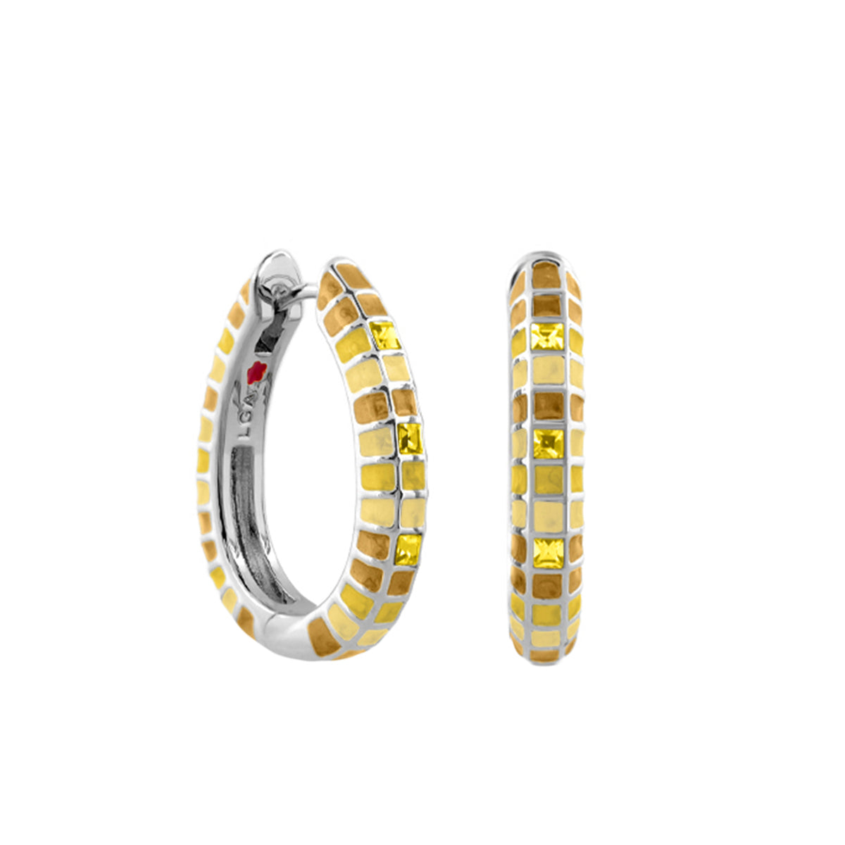 Stackable Fiesta Mosaic Hoop Earrings by Lauren G Adams, yellow gold mosaic hoops, pair on Tampa Home & Garden Store