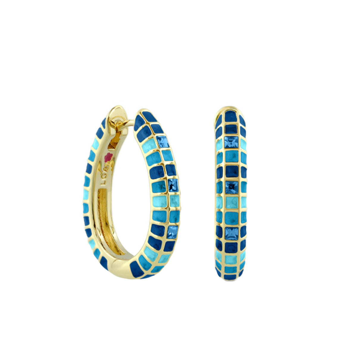 Stackable Fiesta Earrings Mosaic Crystal Hoop by Lauren G Adams, gold-tone with blue tile mosaic on Tampa Home & Garden Store