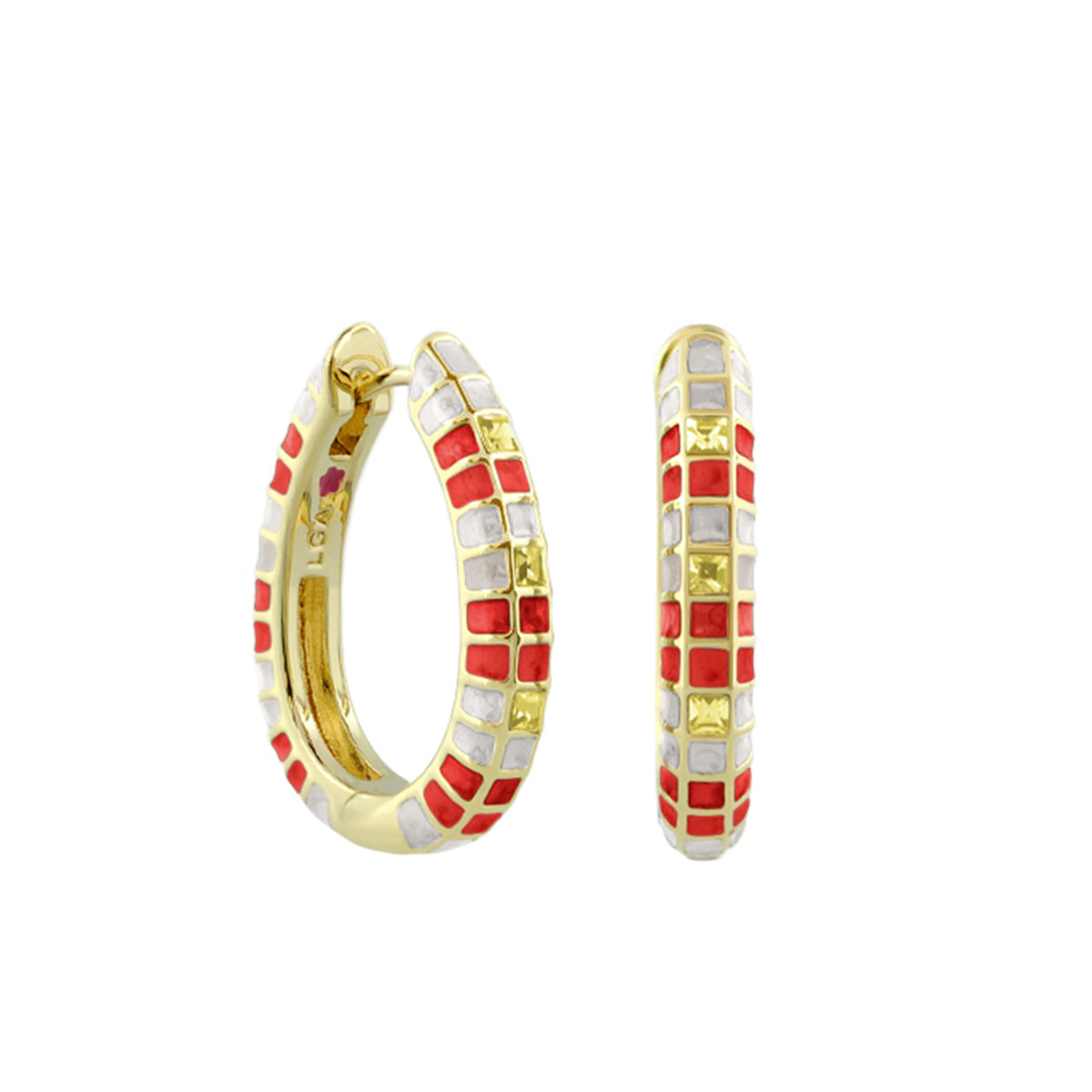 Stackable Fiesta Earrings Mosaic Hoop gold-tone with red/white mosaic tiles by Lauren G Adams on Tampa Home & Garden Store
