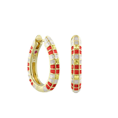 Stackable Fiesta Earrings Mosaic Hoop gold-tone with red/white mosaic tiles by Lauren G Adams on Tampa Home & Garden Store