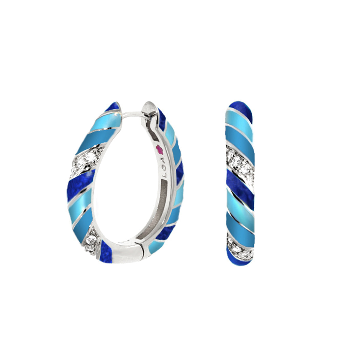 Stackable Fiesta Enamel Stripe Pavé Hoop earrings in blue turquoise enamel by Lauren G Adams on Tampa Home & Garden Store