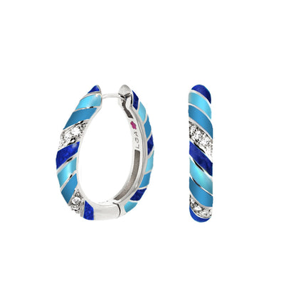 Stackable Fiesta Enamel Stripe Pavé Hoop earrings in blue turquoise enamel by Lauren G Adams on Tampa Home & Garden Store