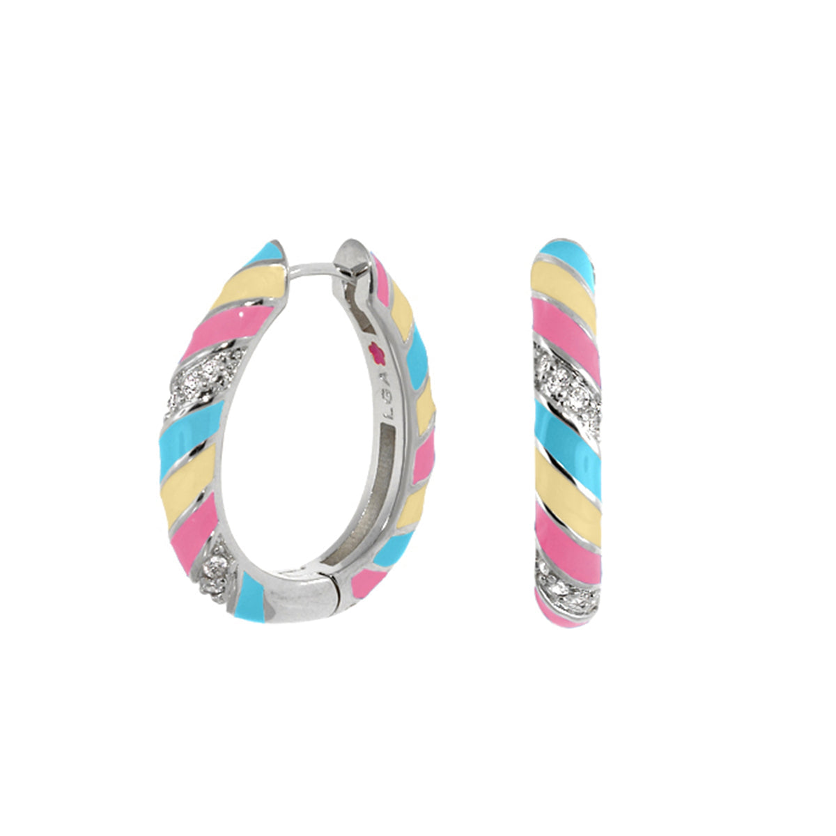 Stackable Fiesta Earrings Enamel Stripe Hoop pastel pink blue yellow diamonds Lauren G Adams on Tampa Home & Garden Store