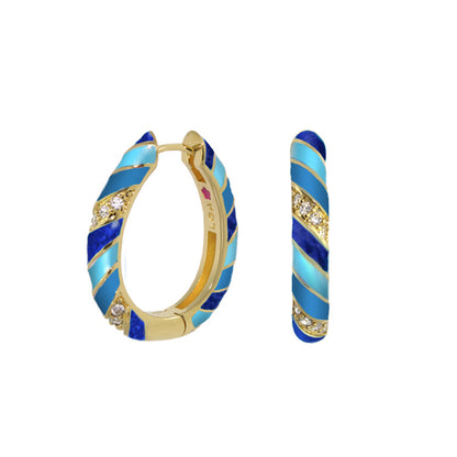 Stackable Fiesta Earrings Enamel Stripe Hoop pair with blue enamel and pave on gold-tone on Tampa Home & Garden Store
