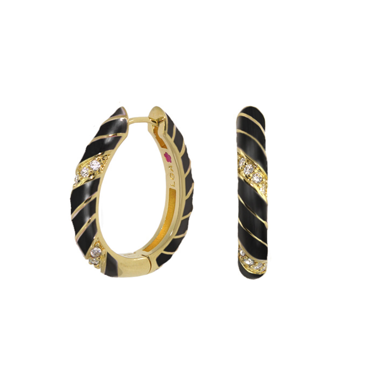 Lauren G Adams Stackable Fiesta Enamel Stripe Pavé Hoop, black enamel with gold bands, pair on Tampa Home & Garden Store