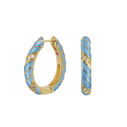 Stackable Fiesta Earrings — Enamel Stripe Pavé Hoop, blue enamel hoops pair on Tampa Home & Garden Store