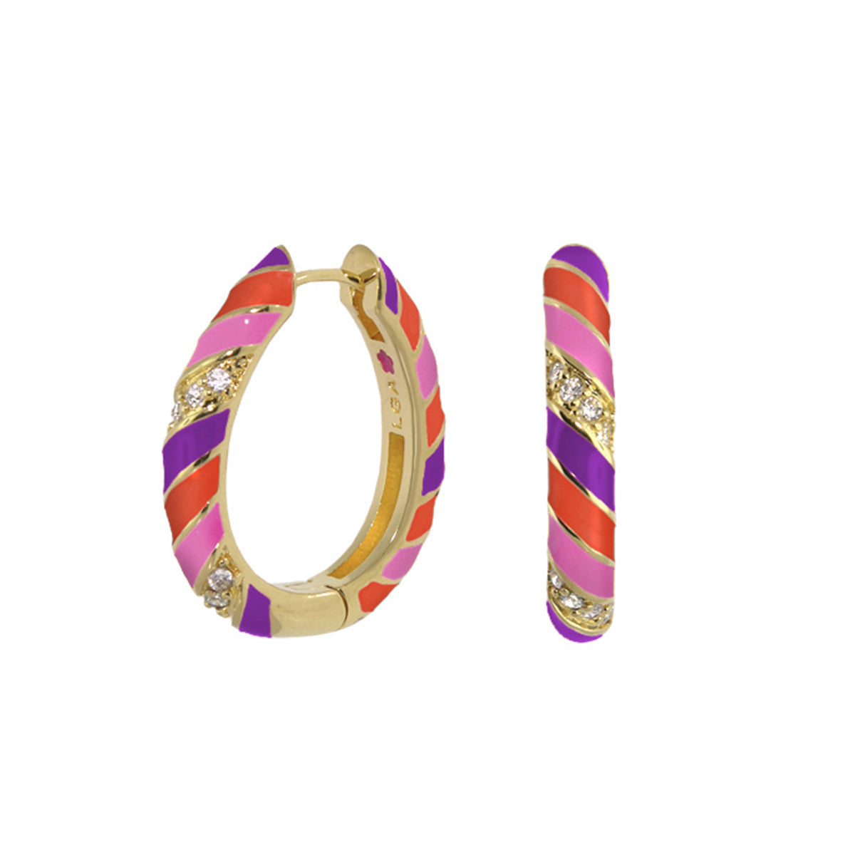 Stackable Fiesta Earrings Enamel Stripe Pavé Hoops gold-tone hoops with colorful enamel stripes on Tampa Home & Garden Store