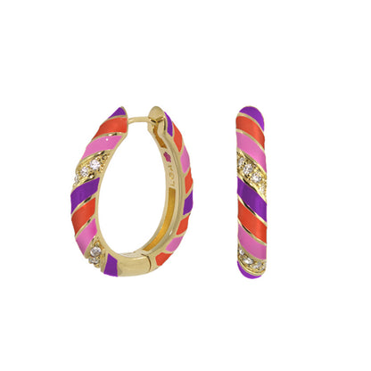 Stackable Fiesta Earrings Enamel Stripe Pavé Hoops gold-tone hoops with colorful enamel stripes on Tampa Home & Garden Store