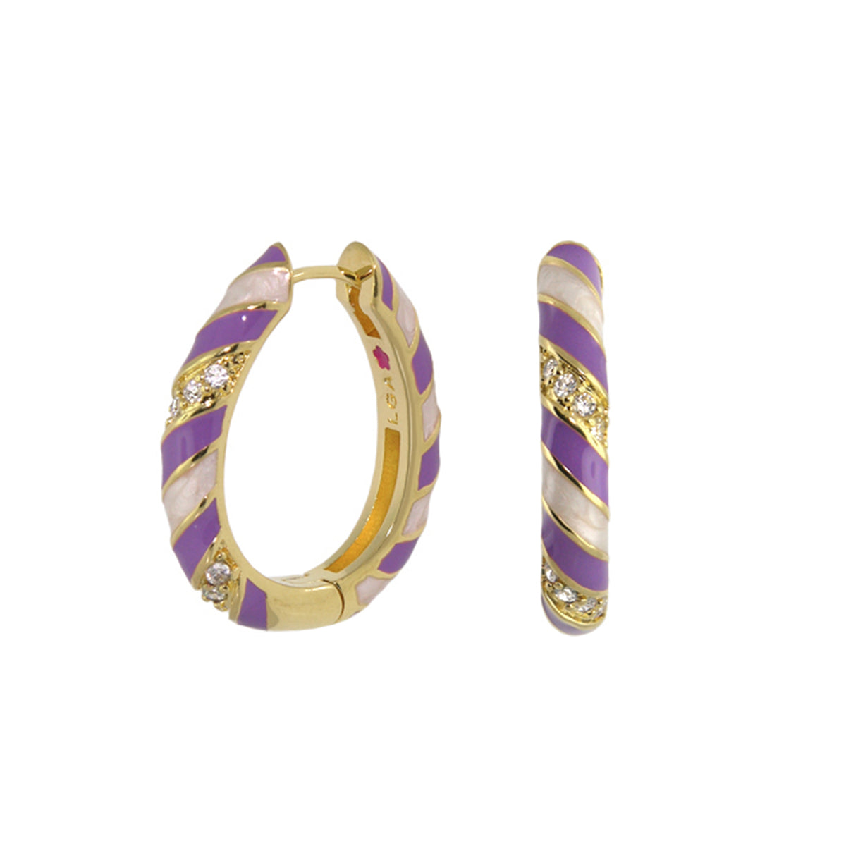 Stackable Fiesta Earrings Enamel Stripe Hoop purple enamel stripes gold-tone pavé crystals on Tampa Home & Garden Store
