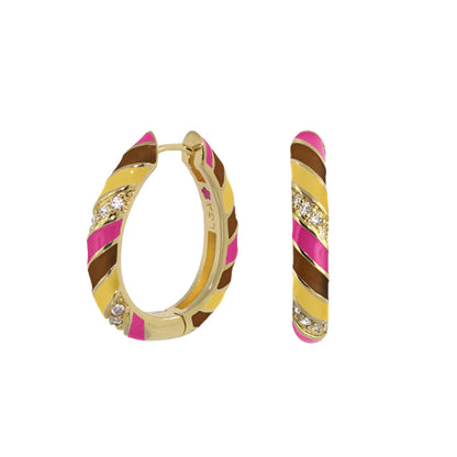 Stackable Fiesta Earrings Enamel Stripe Pavé Hoop pink enamel gold-tone Lauren G Adams on Tampa Home & Garden Store