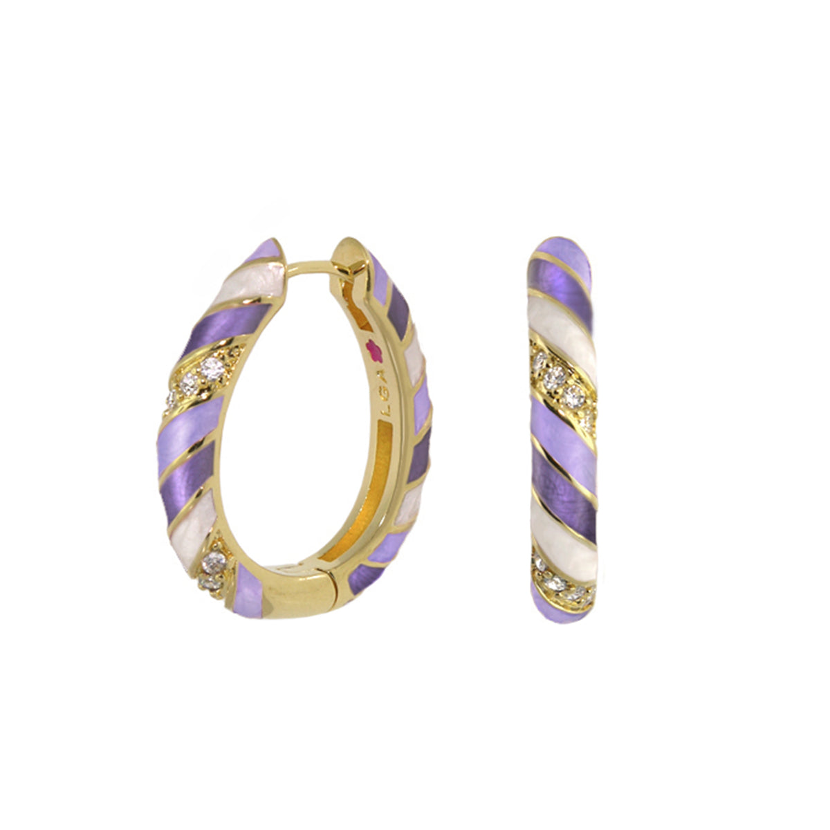 Enamel Stripe Pavé Hoop Earrings purple-white enamel with gold setting, 2pc, Lauren G Adams on Tampa Home & Garden Store