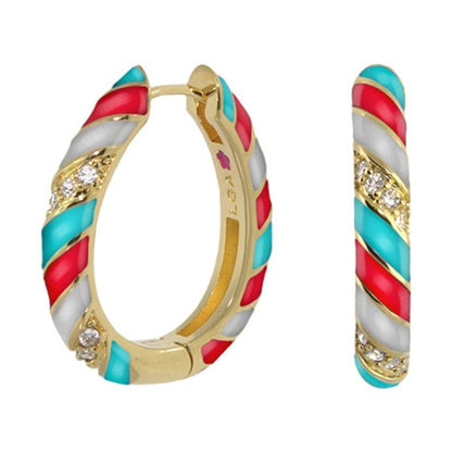 Stackable Fiesta Earrings Enamel Pavé Hoop with red turquoise stripes crystals by L. G. Adams on Tampa Home & Garden Store