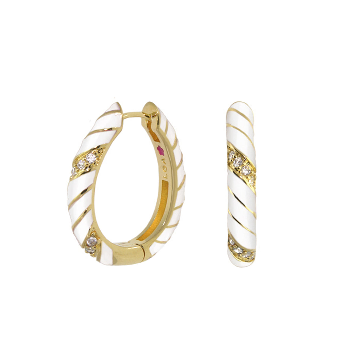 Stackable Fiesta Earrings Enamel Stripe Pavé Hoop pair, gold and white enamel, Lauren G Adams on Tampa Home & Garden Store