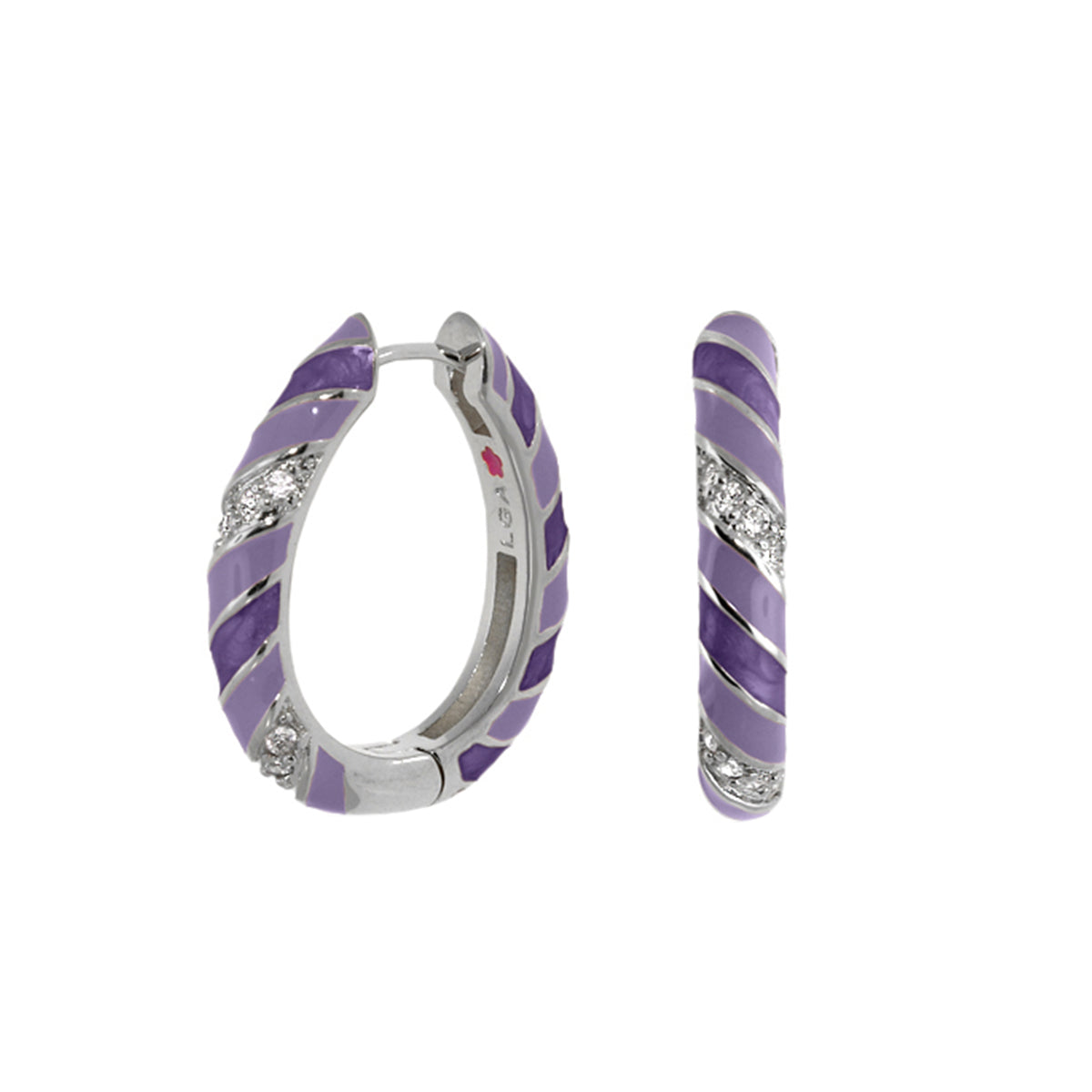 Stackable Fiesta Enamel Stripe Pavé Hoop earrings, purple enamel, Lauren G Adams pair on Tampa Home & Garden Store