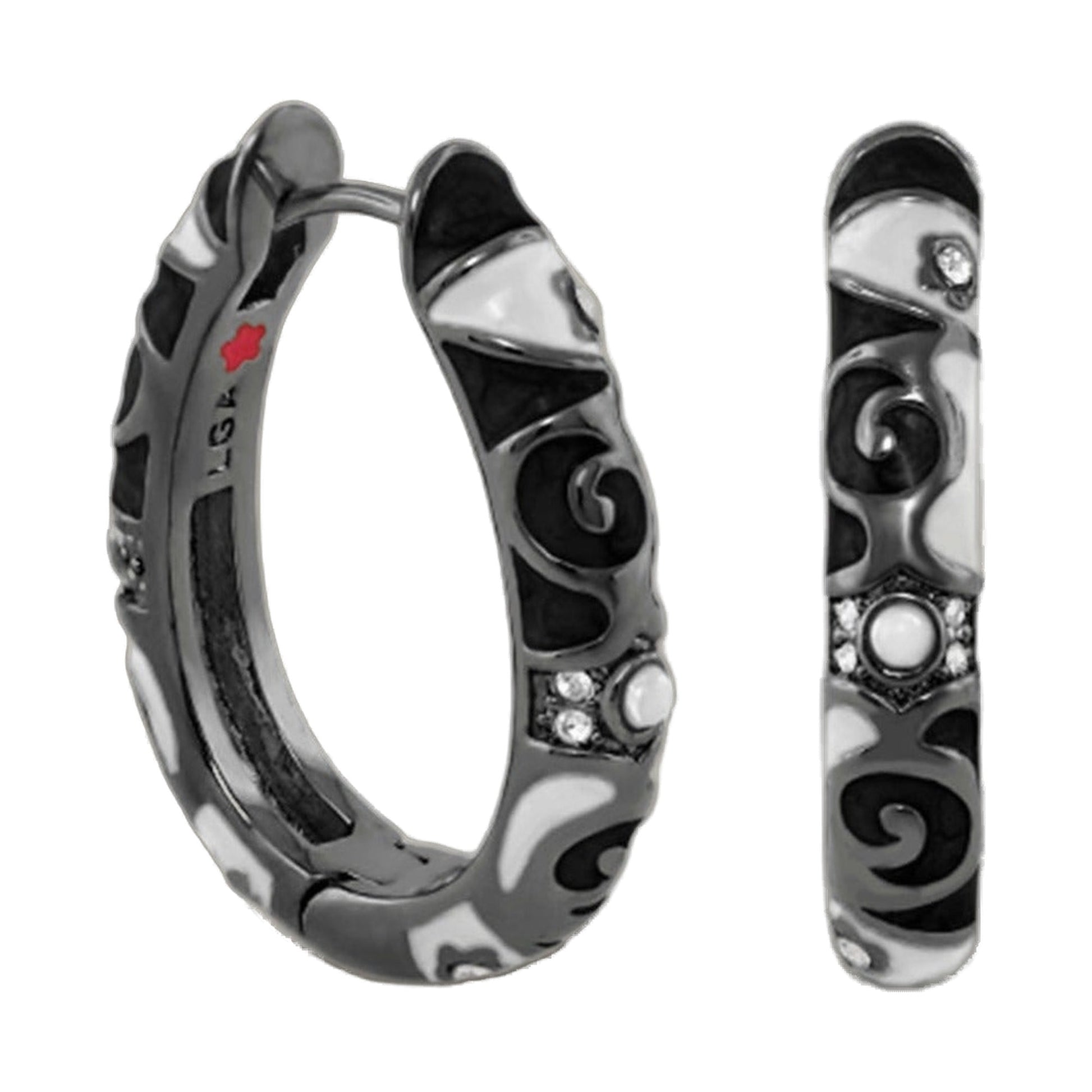 Stackable Fiesta Earring 3-piece set by Lauren G Adams, dark marbled silver hoops with crystals on Tampa Home & Garden Store
