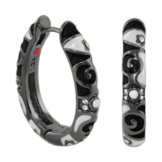 Stackable Fiesta Earring 3-piece set by Lauren G Adams, dark marbled silver hoops with crystals on Tampa Home & Garden Store