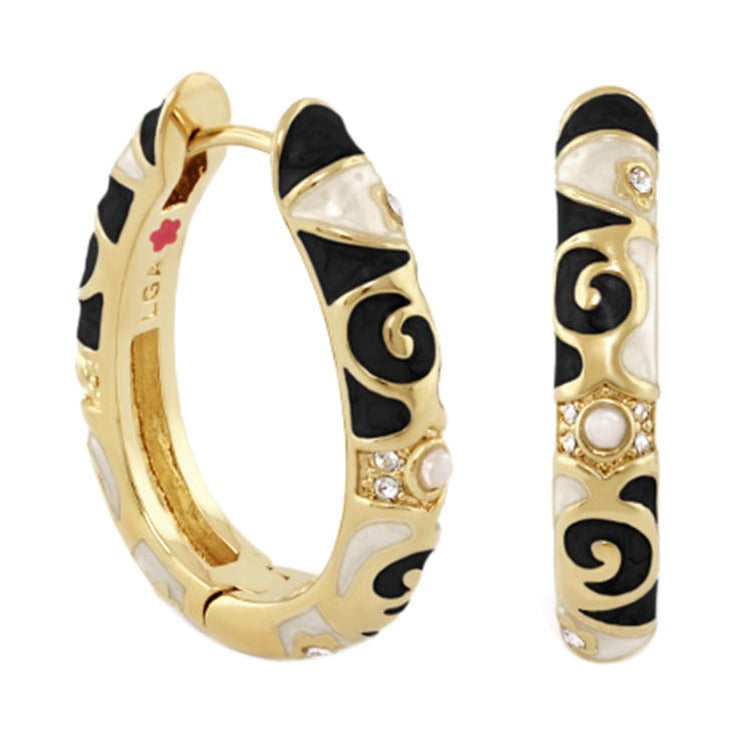 Stackable Fiesta Earrings by Lauren G Adams, gold-tone hoops with black enamel and crystals on Tampa Home & Garden Store
