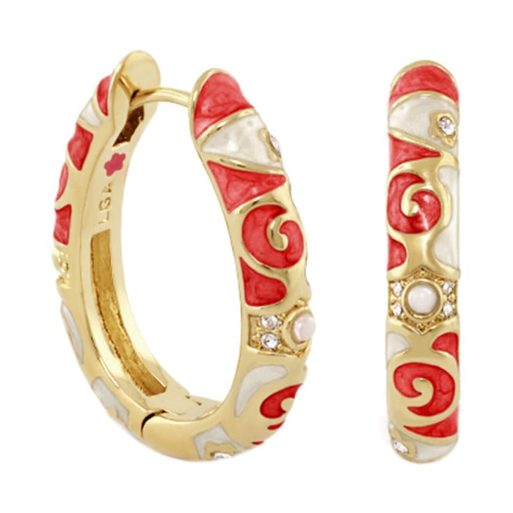 Stackable Fiesta Earrings pair of gold hoops with red enamel swirls Lauren G Adams Garden on Tampa Home & Garden Store