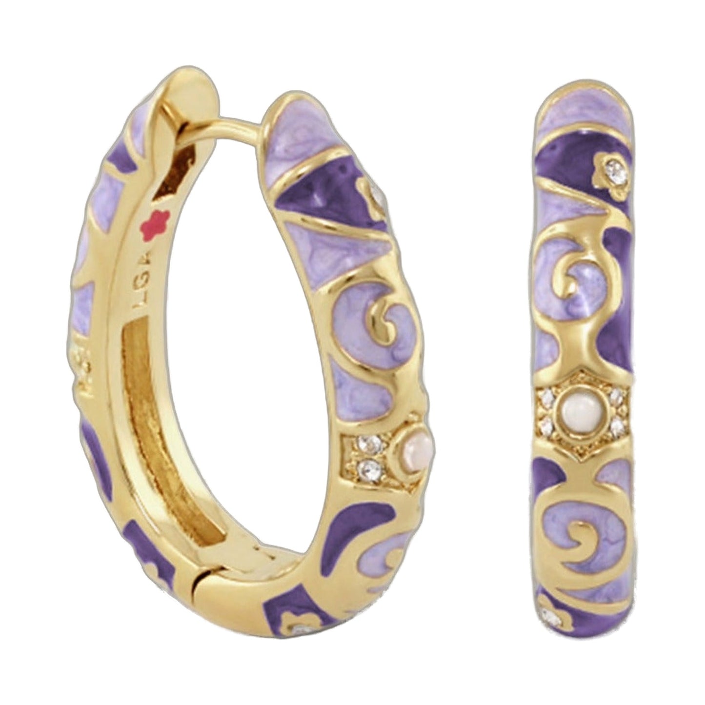 Stackable Fiesta Earrings by Lauren G Adams, gold-tone hoops with purple enamel and crystals on Tampa Home & Garden Store