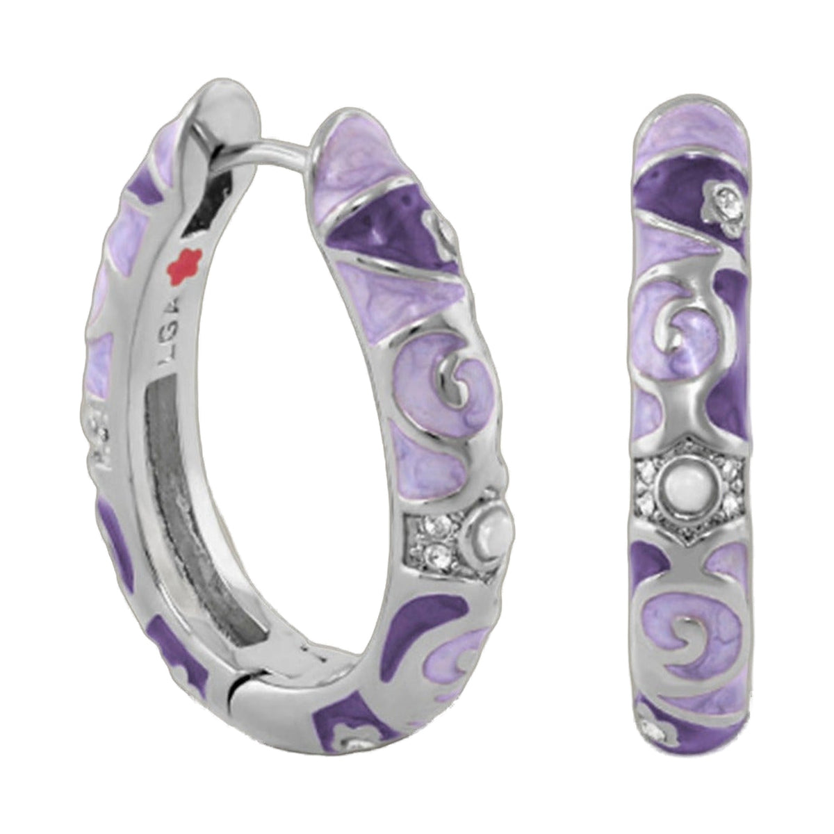 Stackable Fiesta Earrings by Lauren G Adams, purple marbled enamel with silver metal detailing on Tampa Home & Garden Store