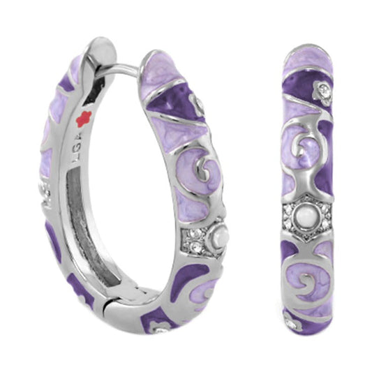 Stackable Fiesta Earrings by Lauren G Adams purple enamel hoops with scrollwork 2pc on Tampa Home & Garden Store