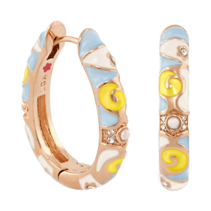 Stackable Fiesta Earring by Lauren G Adams, rose gold hoop with blue enamel accents on Tampa Home & Garden Store