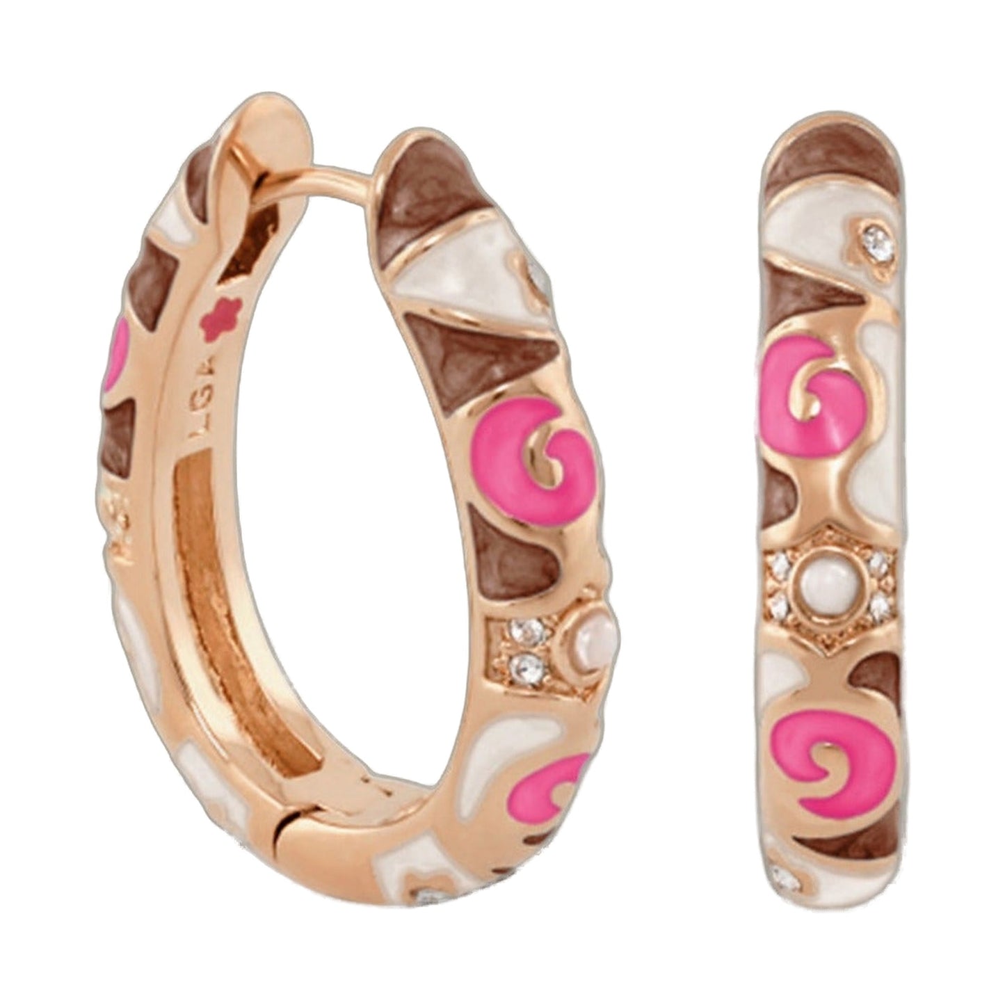 Stackable Fiesta Earring by Lauren G Adams, rose-gold enamel hoop with pink accents on Tampa Home & Garden Store