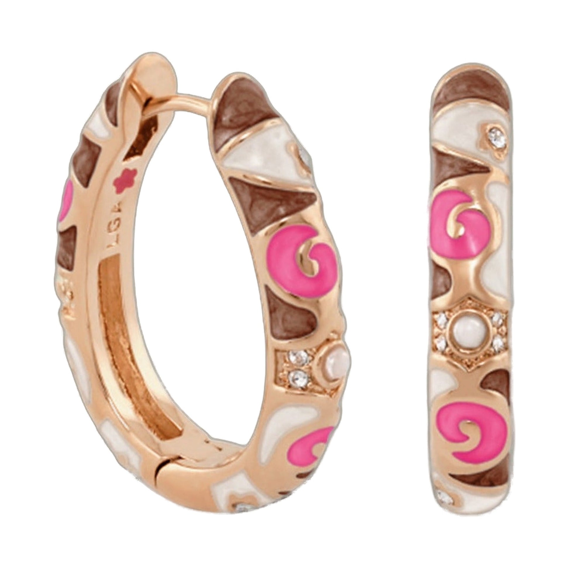Stackable Fiesta Earring by Lauren G Adams, rose-gold enamel hoop with pink accents on Tampa Home & Garden Store
