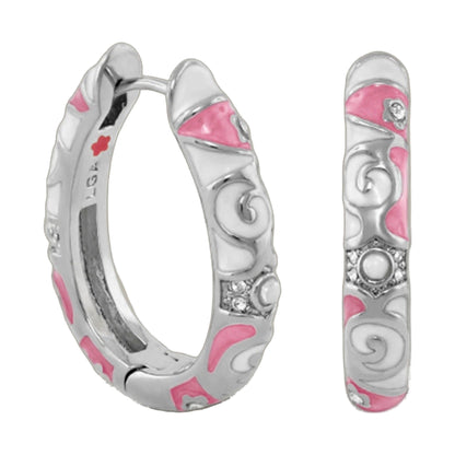 Stackable Fiesta Earrings by Lauren G Adams; silver-tone hoops with pink enamel patches on Tampa Home & Garden Store