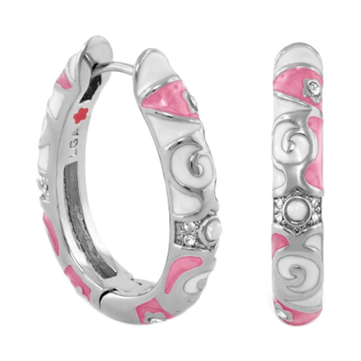 Stackable Fiesta Earrings by Lauren G Adams, pink enamel silver hoops with crystals, pair on Tampa Home & Garden Store