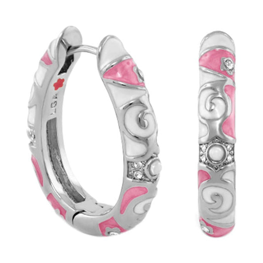Stackable Fiesta Earrings by Lauren G Adams, pink enamel silver hoops with crystals, pair on Tampa Home & Garden Store