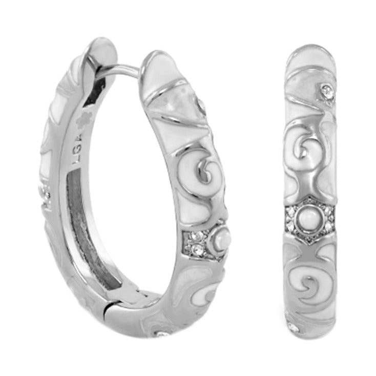 Stackable Fiesta Earrings pair by Lauren G Adams sterling silver hoops with swirl engravings on Tampa Home & Garden Store