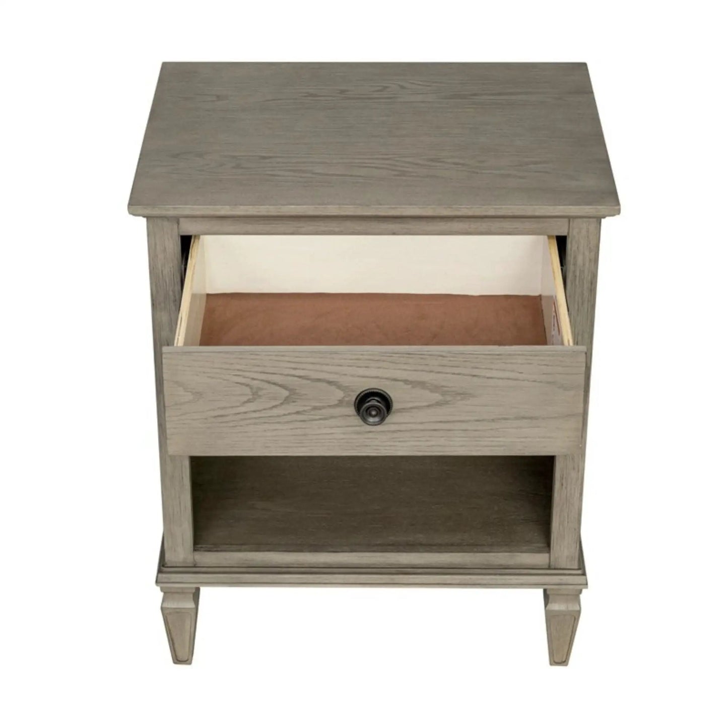 Victoria nightstand with open storage, greywashed wood, Unique Piece Furniture accent nightstand on Tampa Home & Garden Store